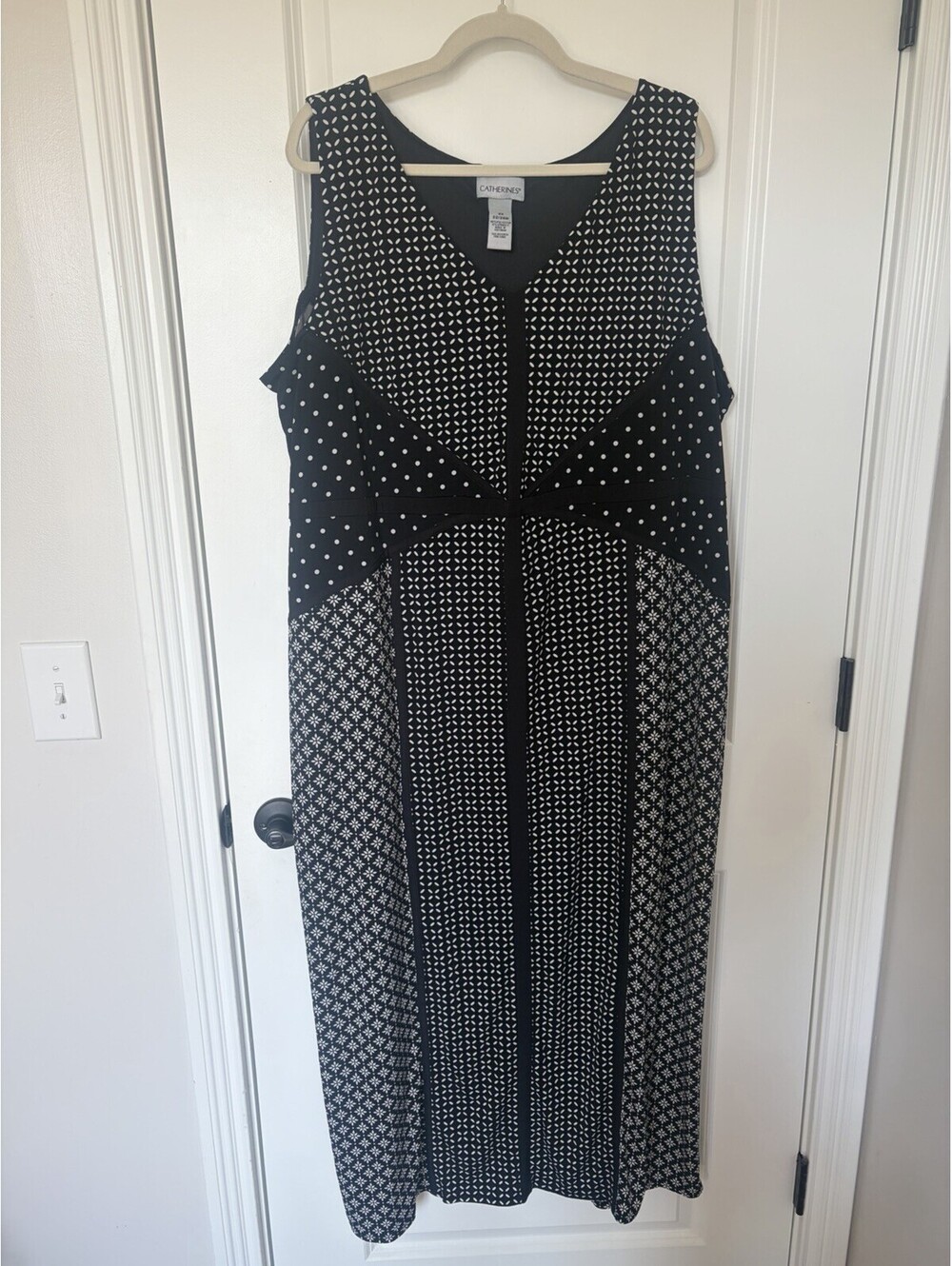 Vintage Catherine’s Womens 2XL Mixed Geometric Print Maxi Dress Black White